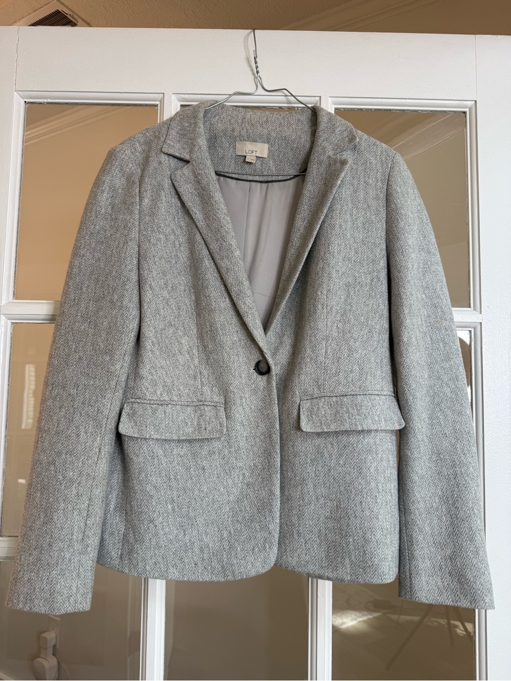 LOFT Gray Herringbone Single-Button Blazer